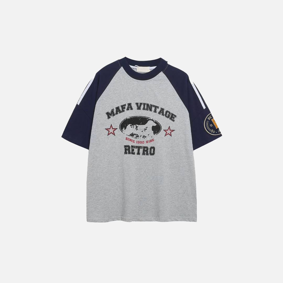 Strapazierfähiges Retro-Patchwork-Freizeit-T-Shirt aus Baumwolle