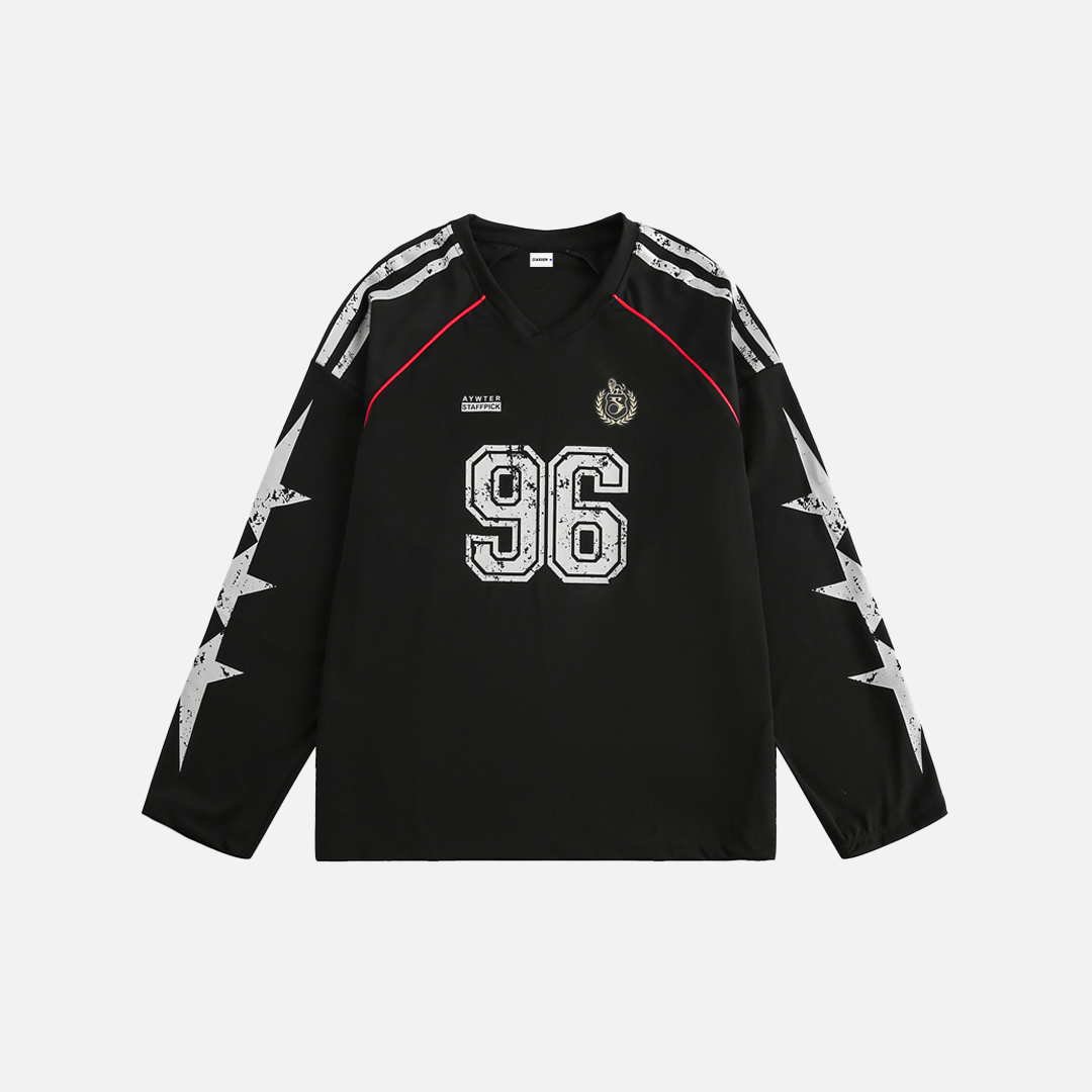 Sportliches Langarm-T-Shirt im amerikanischen Stil mit V-Ausschnitt