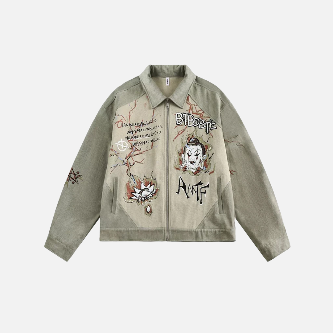 Veste en jean patchwork oversize respirante de style chinois