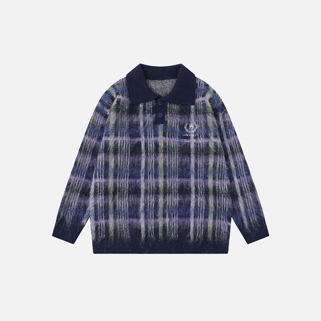 Pull polo décontracté à carreaux oversize flatteur