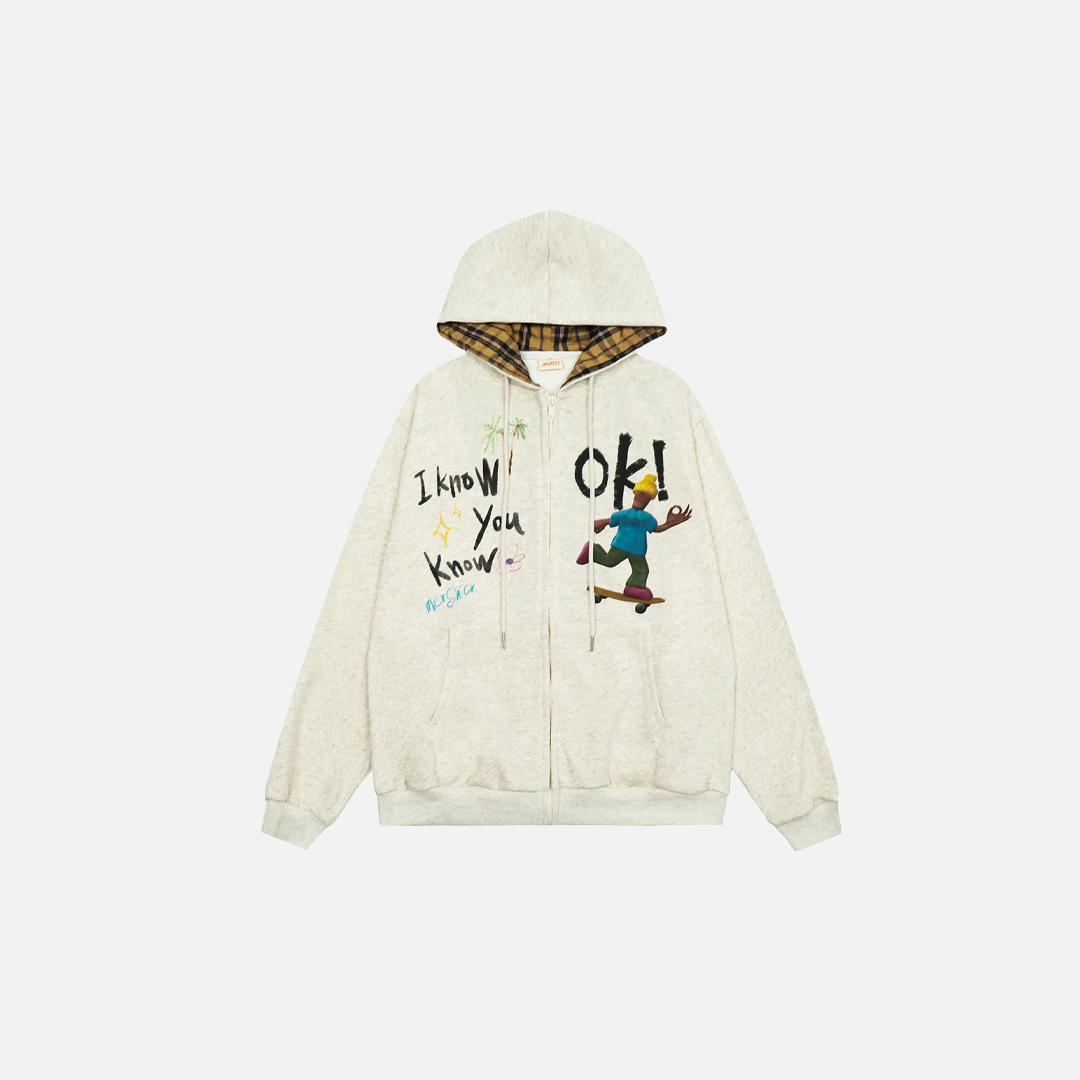 Langlebiger, cooler Kapuzenpullover mit Graffiti-Zip-Up-Design