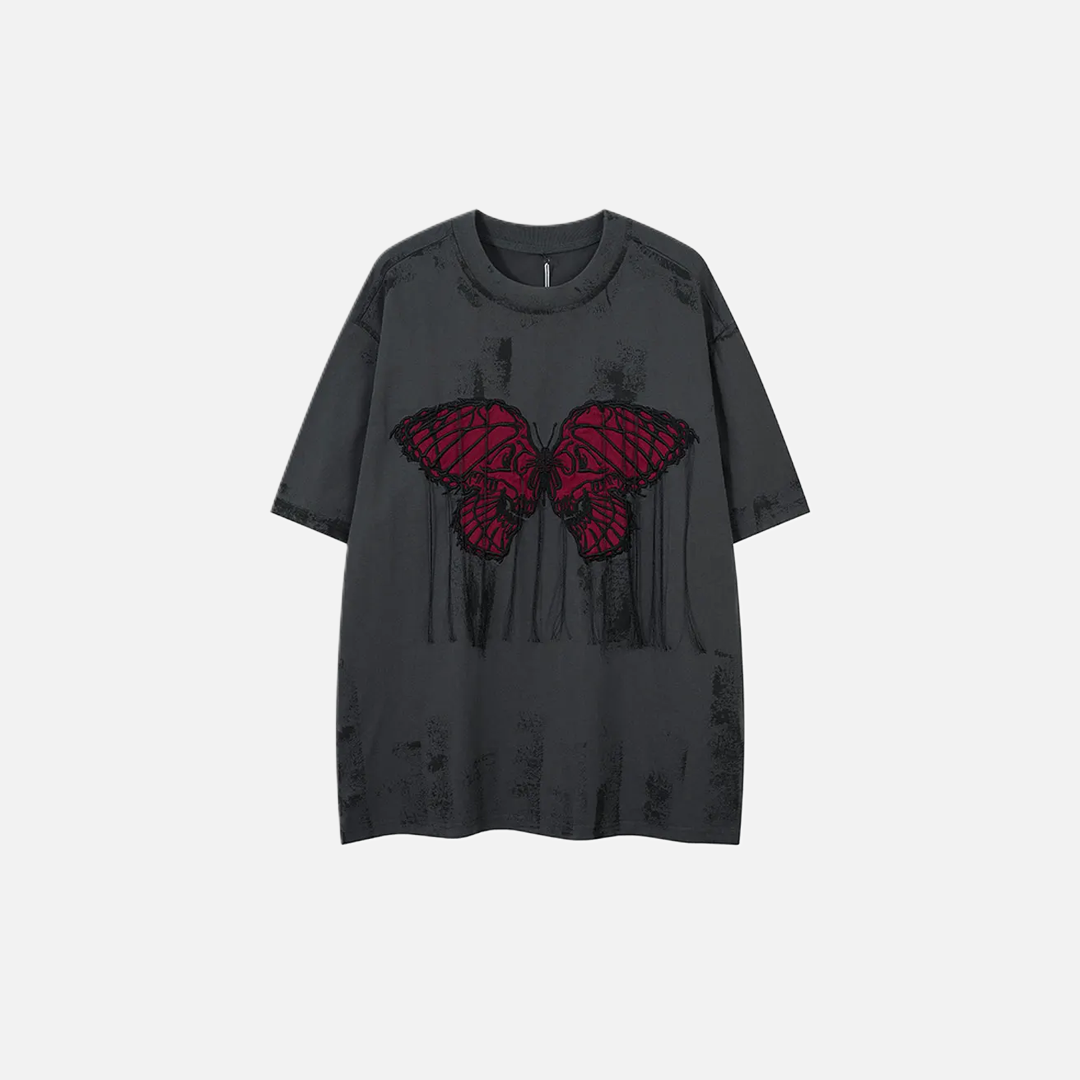 T-shirt oversize grunge à broderie papillon tie-dye