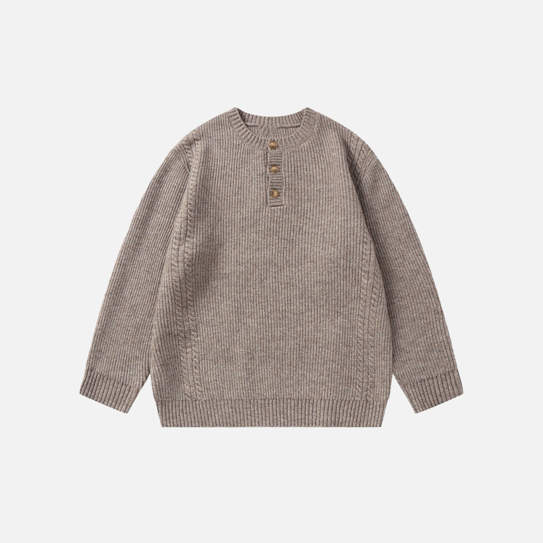 Pull ample en peluche à col rond et demi-boutons