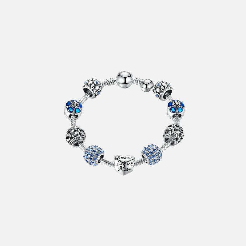 Love and Flower Silver Plated Charm Bracelet