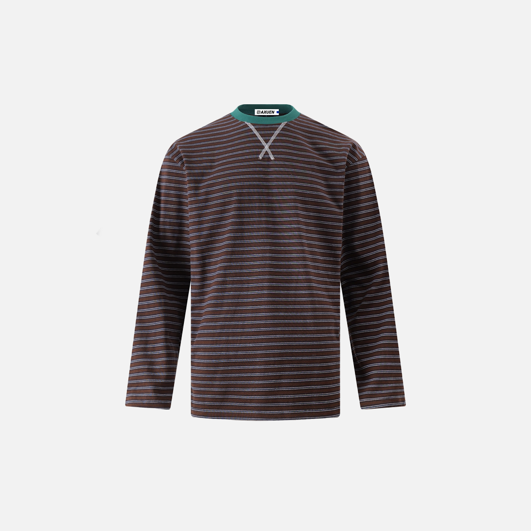 Gestreiftes Oversize-Langarm-Freizeit-T-Shirt