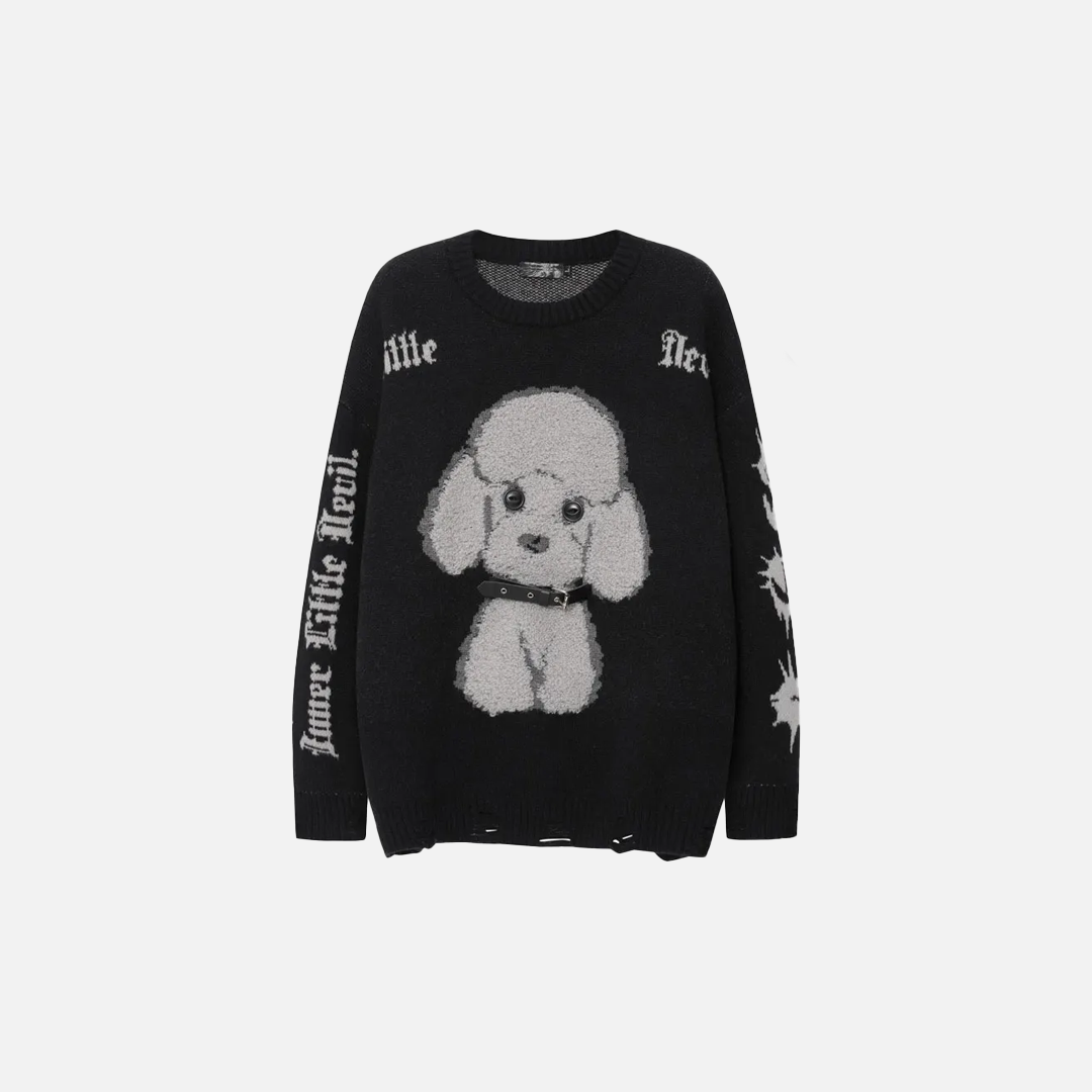 Pull en maille à col rond brodé d'un adorable chien