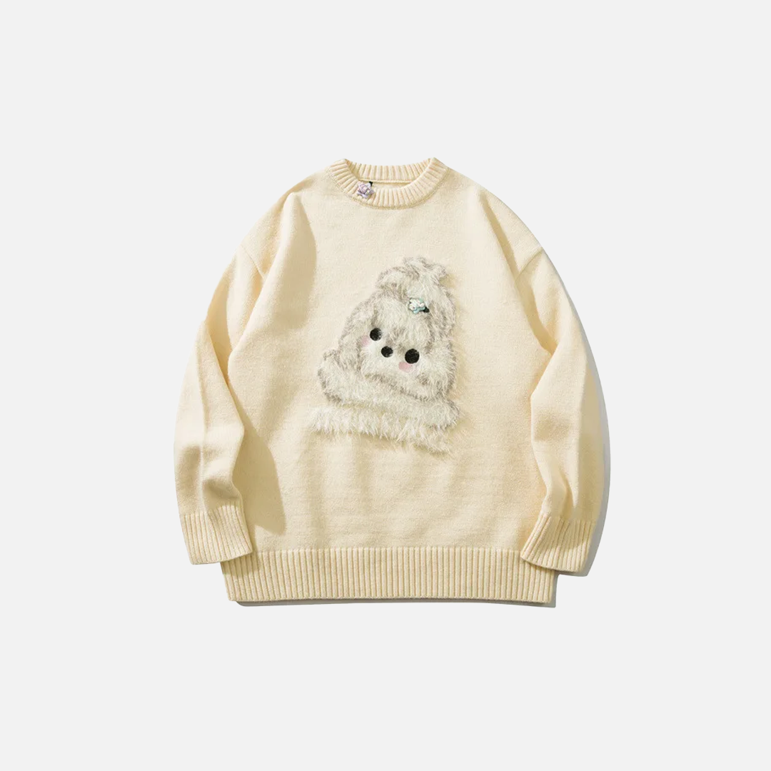 Gemütlicher Streetwear-Strickpullover mit Welpenmotiv