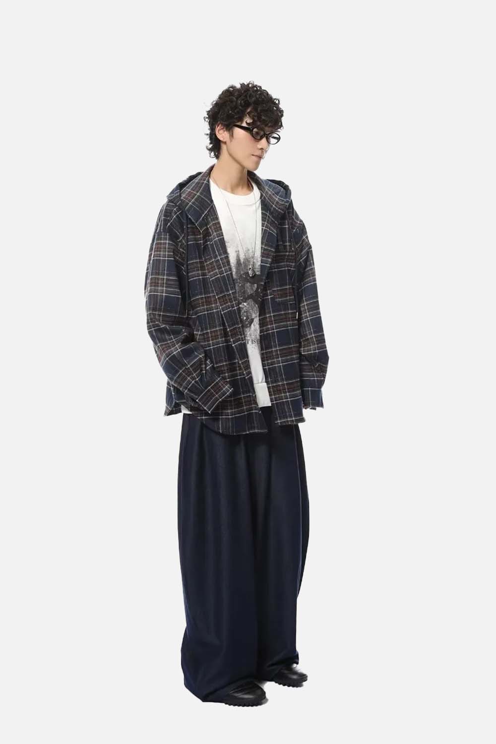 Chemise à capuche décontractée à carreaux streetwear