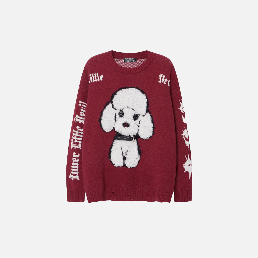 Pull en maille à col rond brodé d'un adorable chien