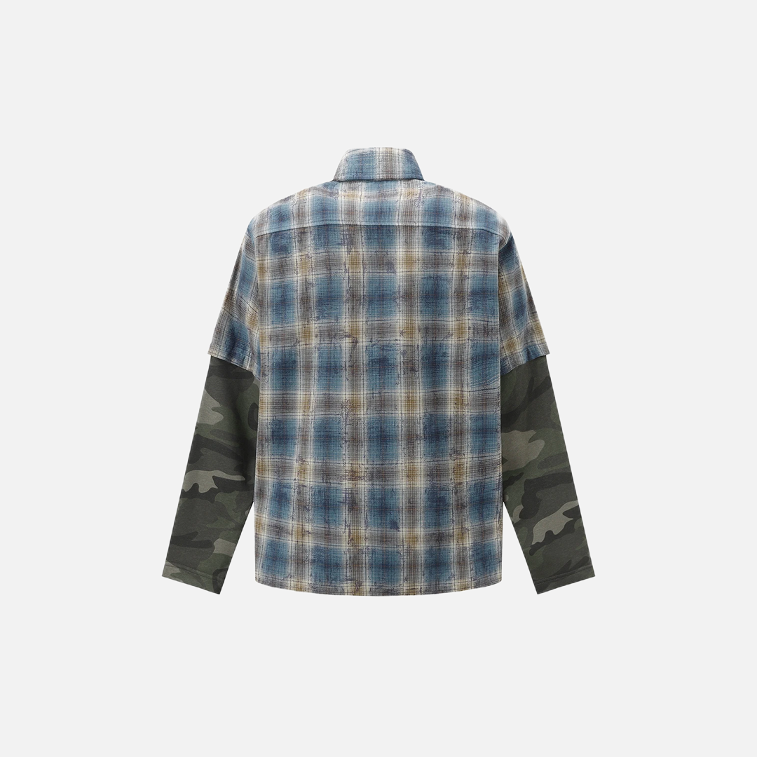 Streetwear-Langarmhemd mit Camouflage-Patchwork-Design und Knöpfen