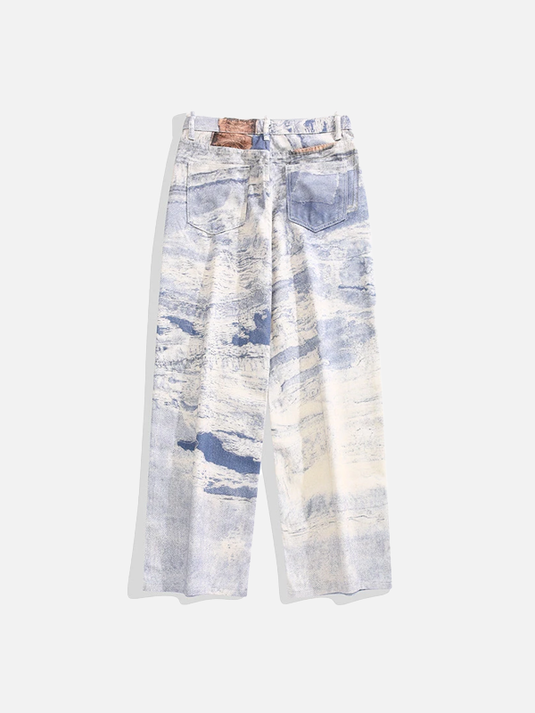 Streetwear Trendy Washed Tie Dye Wide Leg Jeans