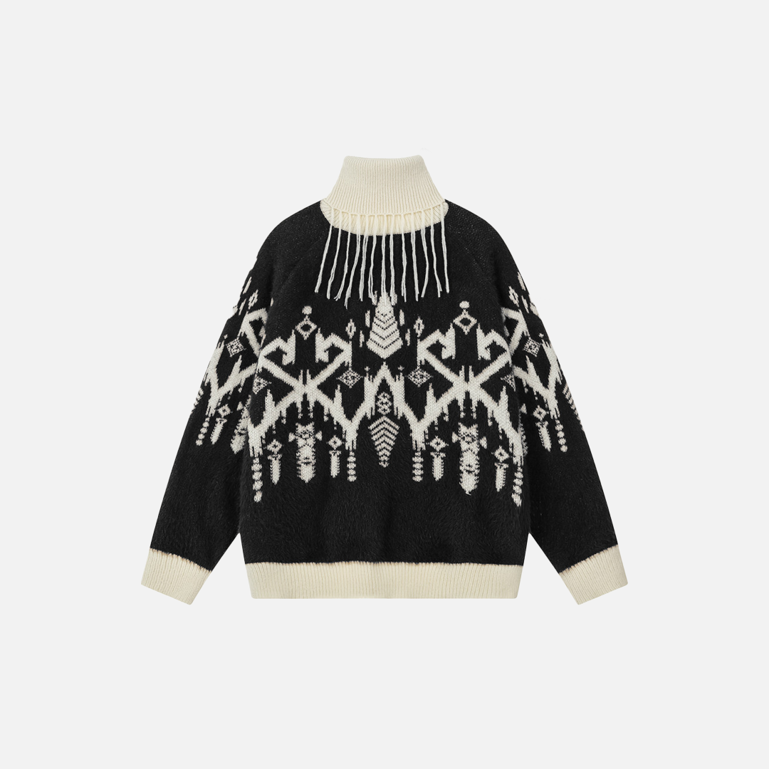Trendiger Jacquard-Rollkragenpullover mit Stehkragen