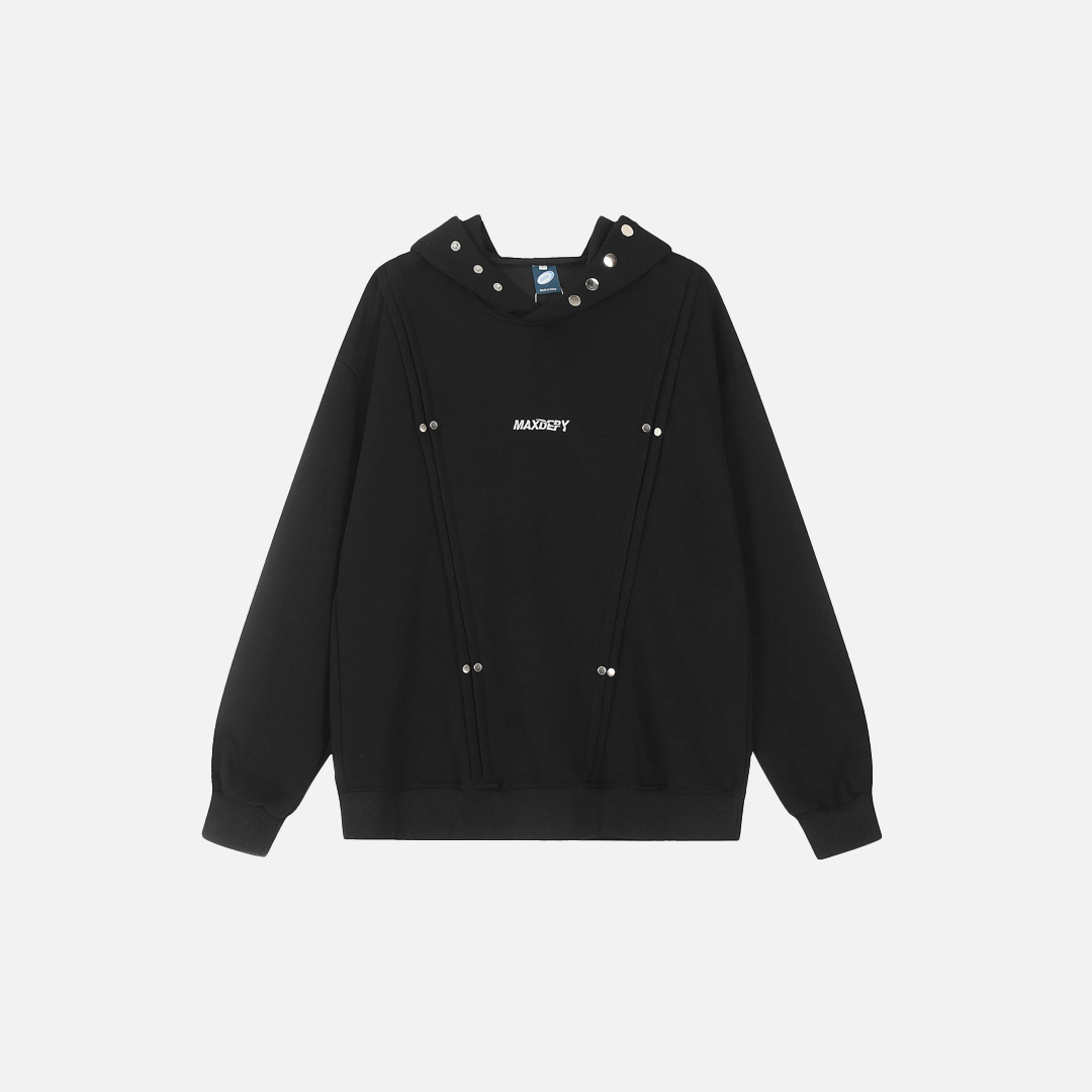 Y2K Nieten-Patchwork-Kapuzenpullover, schwarz