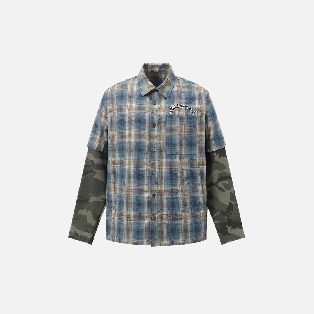 Streetwear-Langarmhemd mit Camouflage-Patchwork-Design und Knöpfen