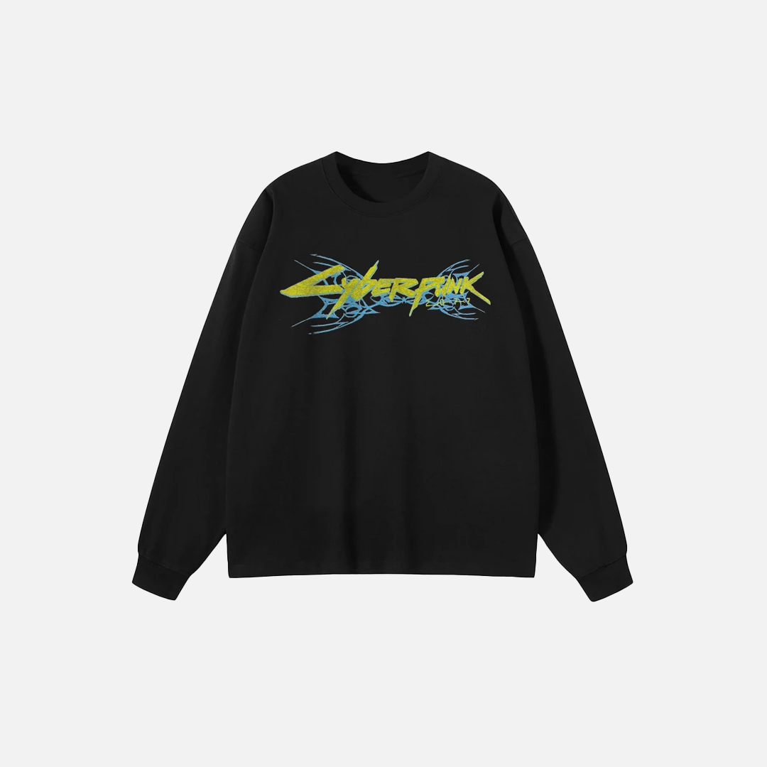 T-shirt à manches longues avec motif de diable d'anime noir