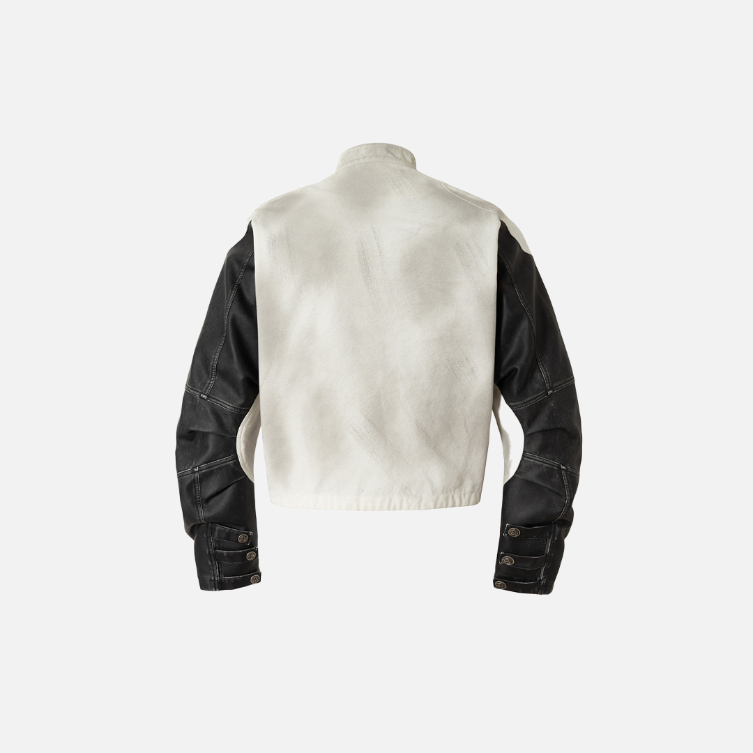 Hochwertige Lederjacke im Punk-Stil mit Totenkopf-Motiv und kurzem Kragen