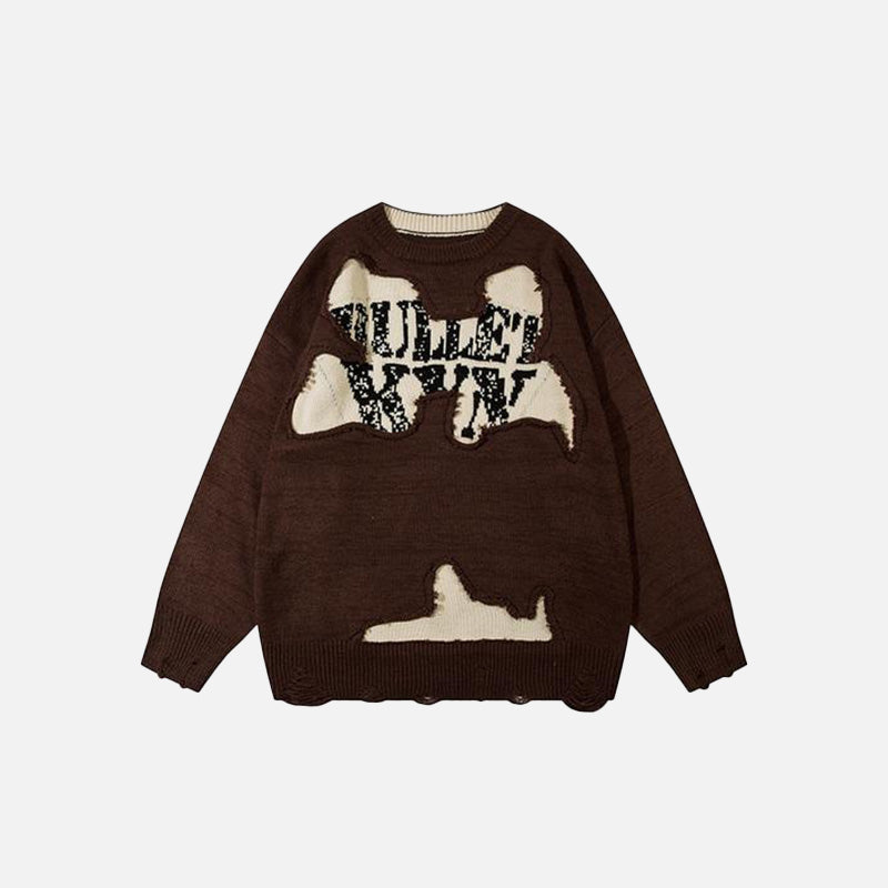 Aufgeribbelter, lockerer Pullover mit Buchstabenmuster