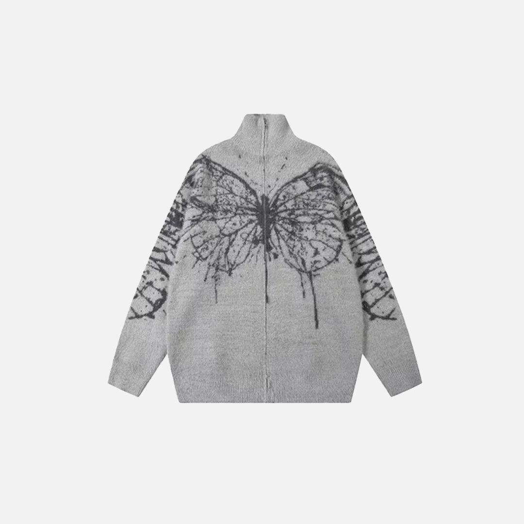Pullover mit hohem Kragen und Schmetterlingsmuster
