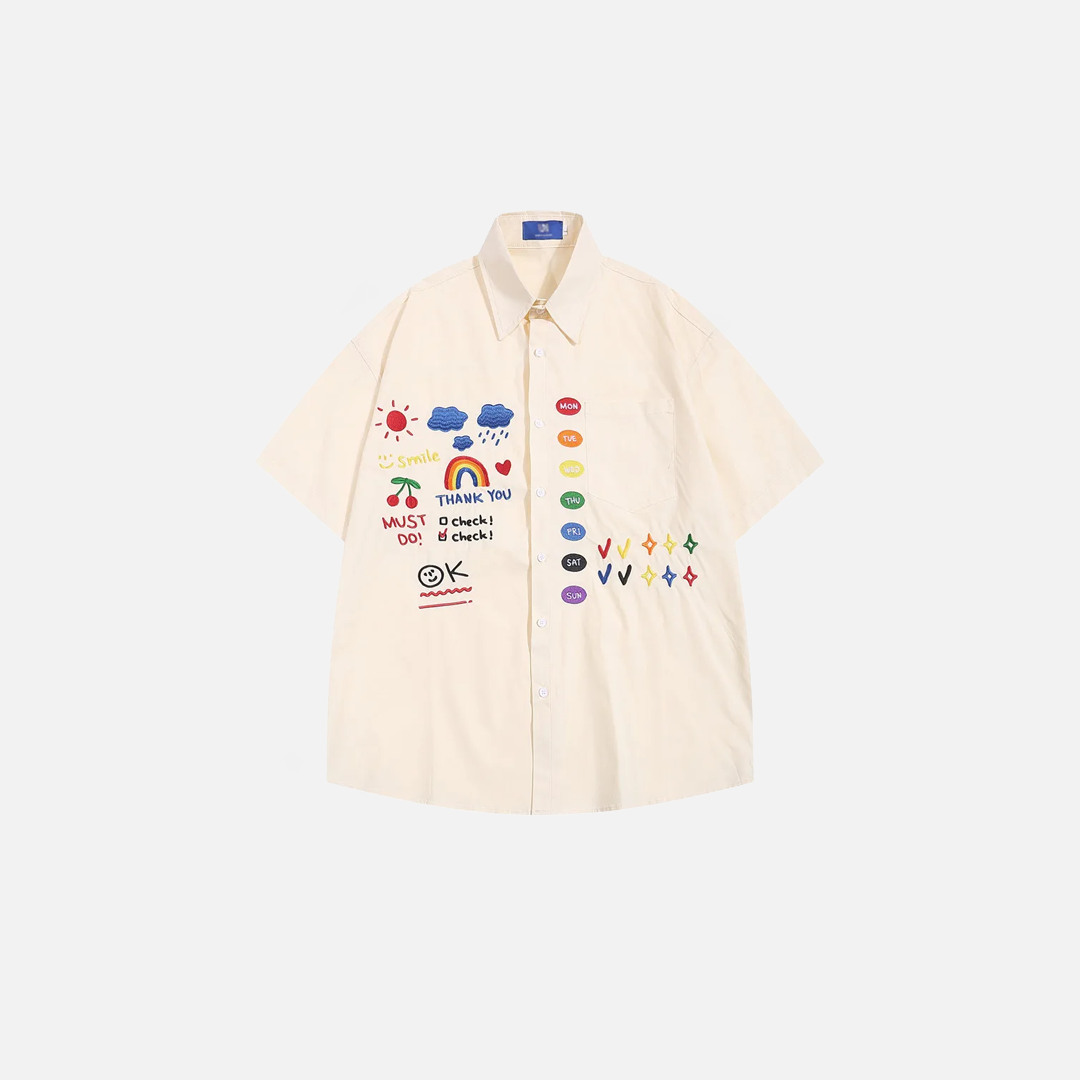 Chemise à manches courtes brodée arc-en-ciel éclatant