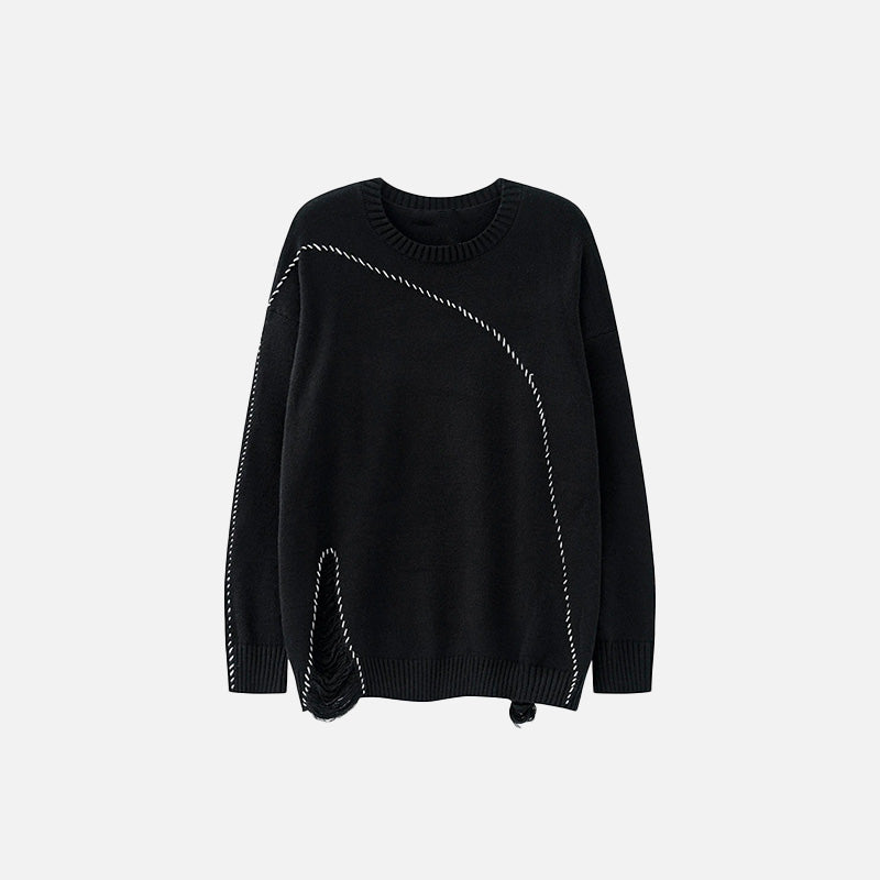 Pullover mit zerrissenen weißen Nähten