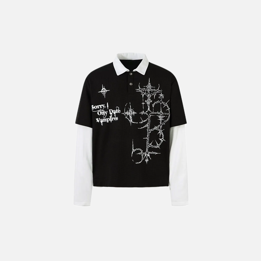 Langarmshirt mit Grafikprint und Fake-Doppellagen-Optik