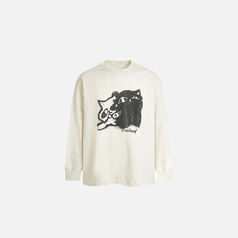 T-Shirt mit abstraktem Doppelkatzen-Motiv