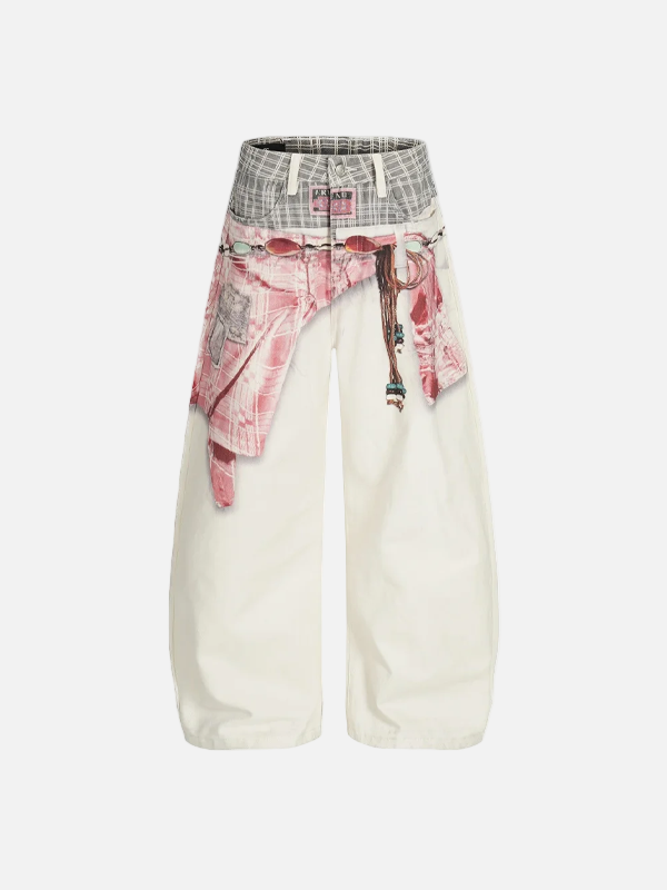 Vielseitige High-Street-Jeans mit Schal und weitem Bein