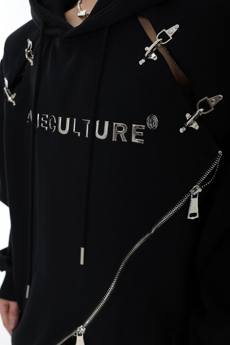 Pullover mit unregelmäßigem Reißverschluss und Logo