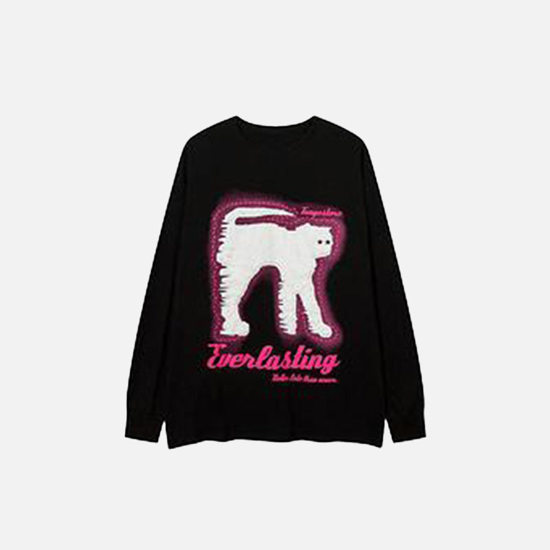 Sweatshirt mit Cartoon-Katzenmotiv, lockerer Schnitt