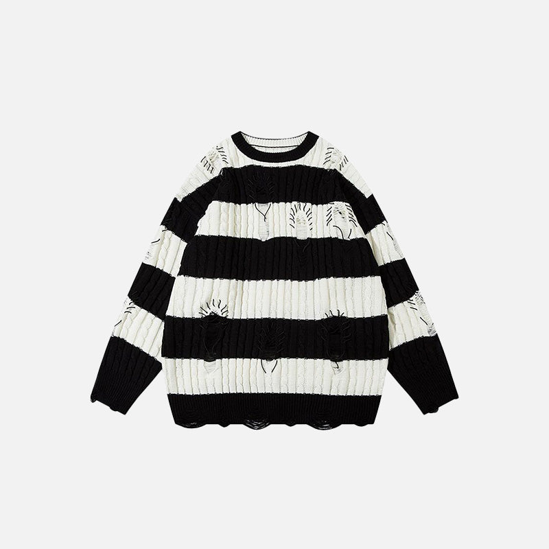 Locker gestreifter, abgenutzter Strickpullover