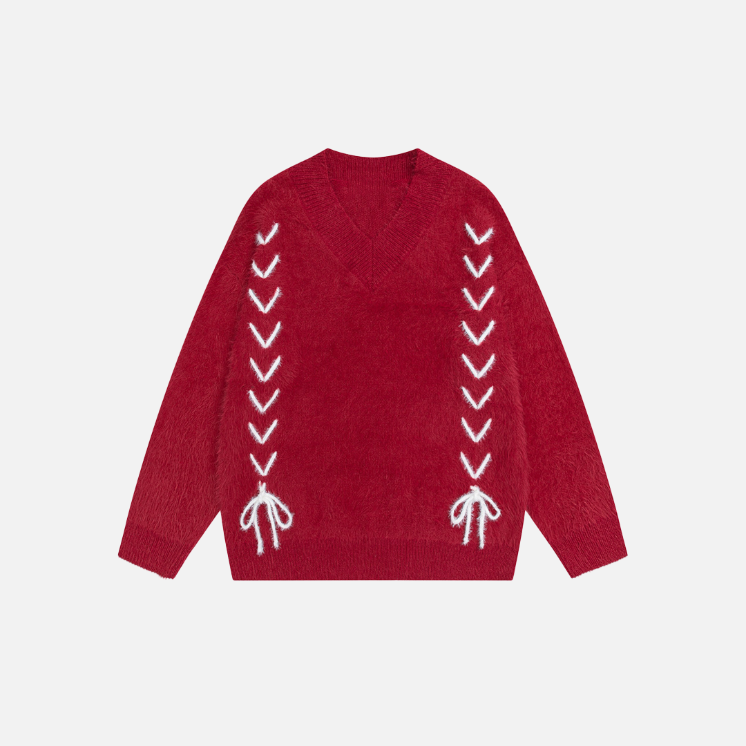 Pull en maille douce et cirée à col en V style années 2000