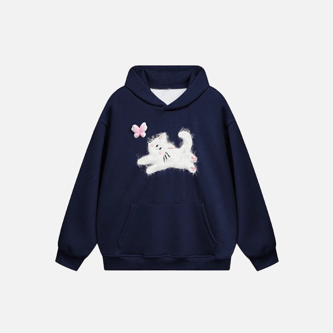 Kapuzenpullover mit Katzen- und Schmetterlingsmotiv