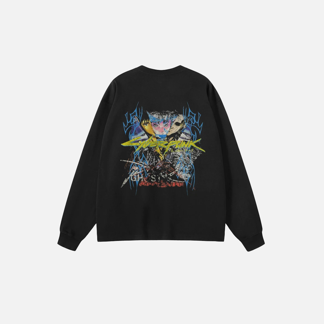 T-shirt à manches longues avec motif de diable d'anime noir