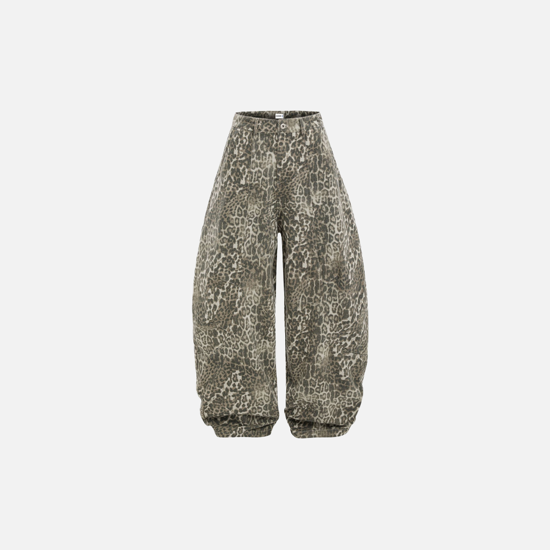 Atmungsaktive Hip-Hop-Hose mit Leopardenmuster und weitem Bein