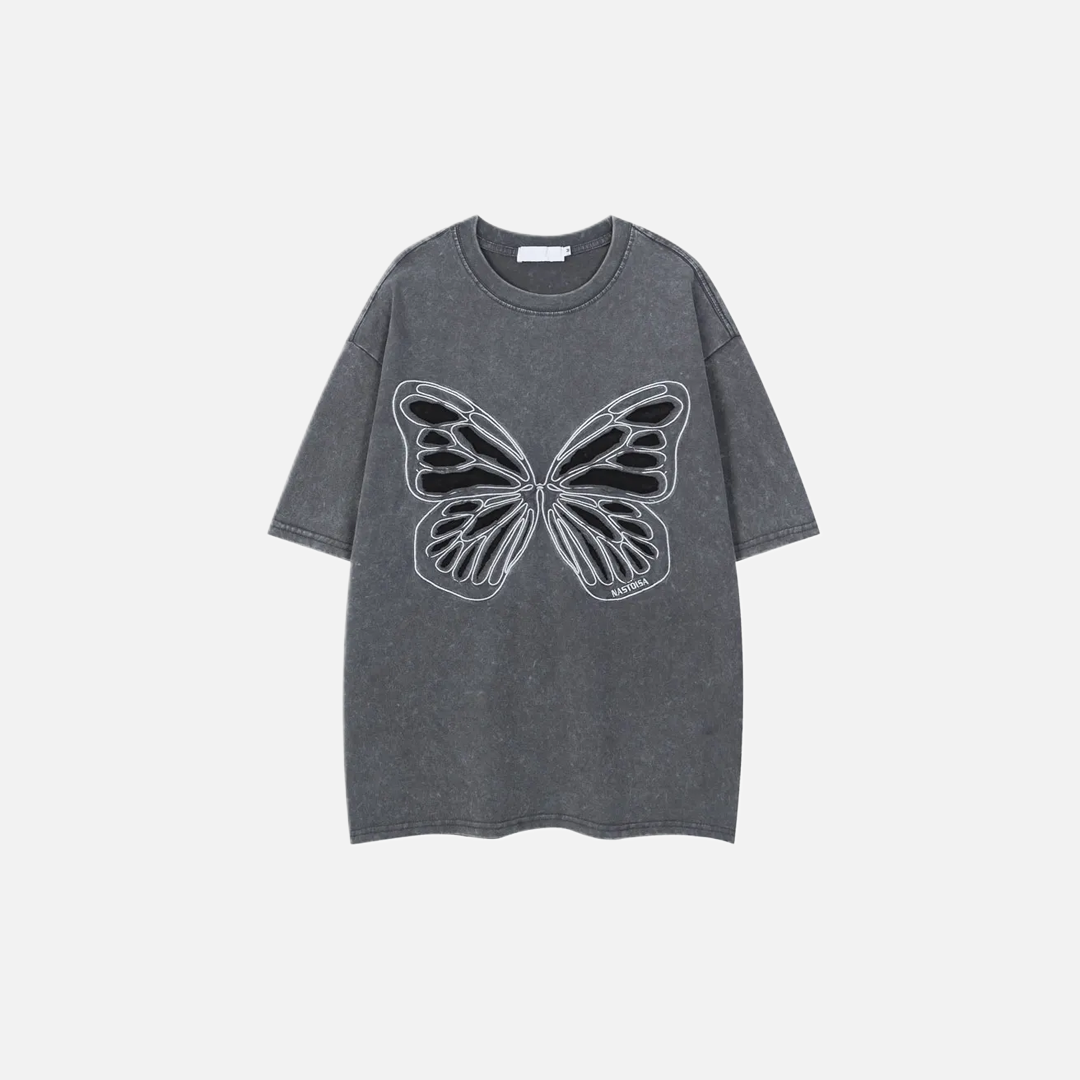 Women Butterfly Patch Oversized Cute Washed T-Shirt