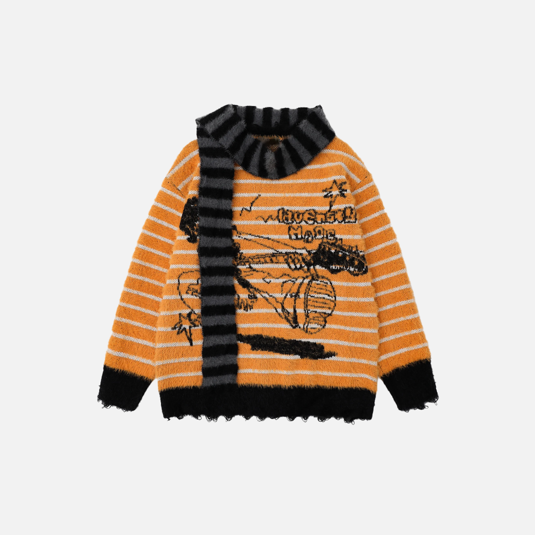 Pull en maille rayé confortable avec écharpe