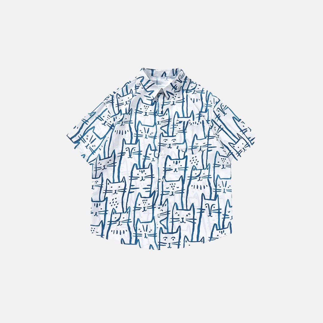 Lustiges Cartoon-Katzen-Grafikprint-Oversize-Shirt