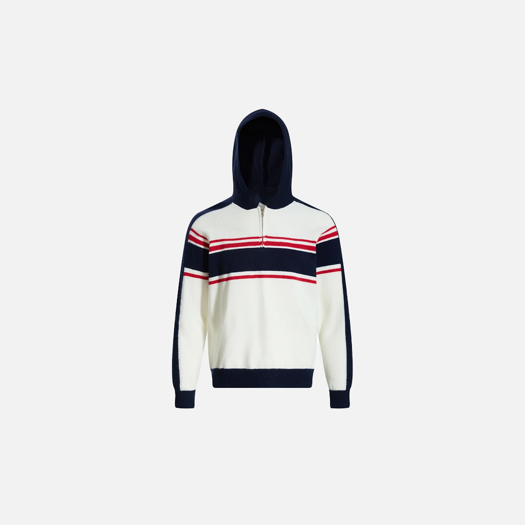 Pull à capuche rétro en maille lâche et demi-zip à manches raglan