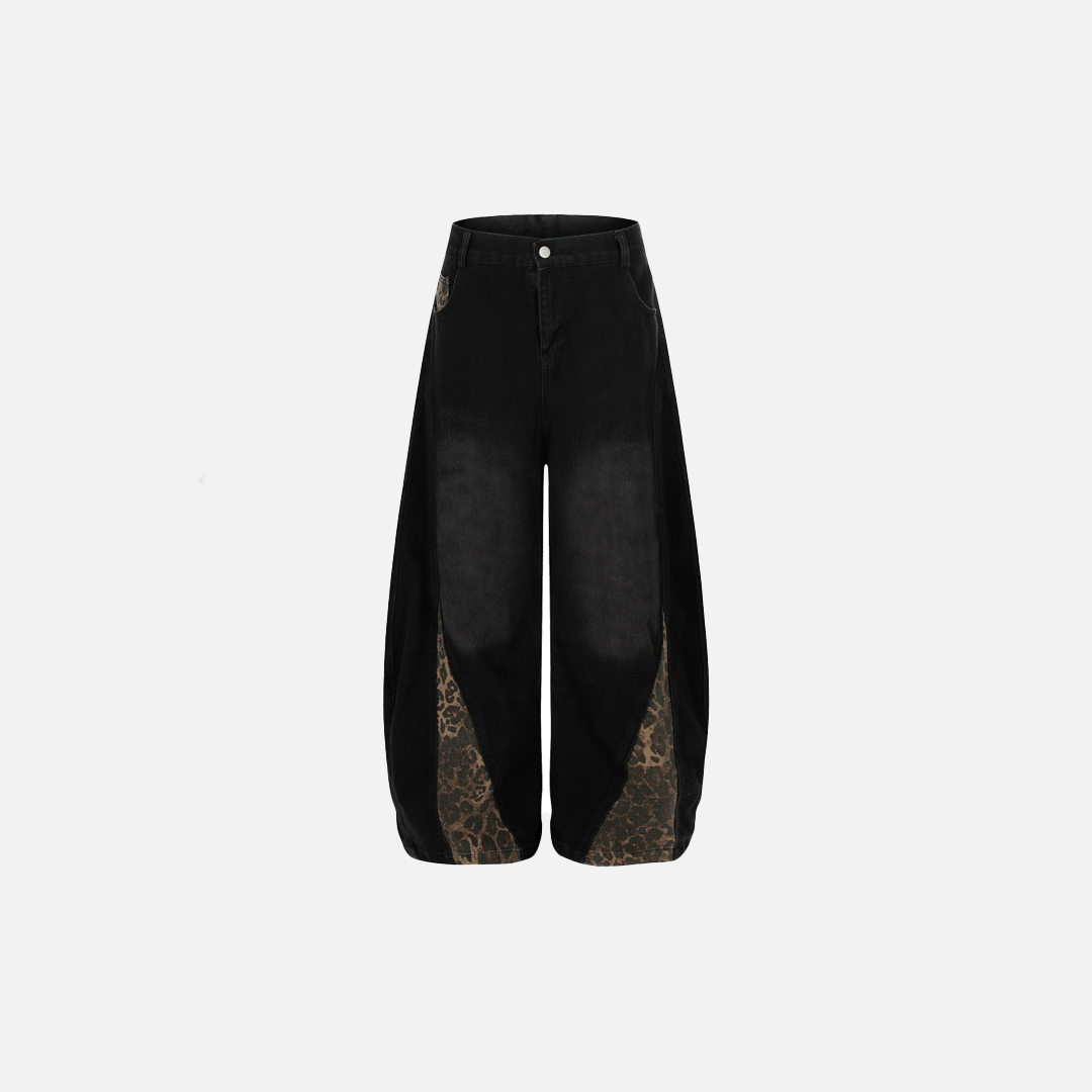Y2K Vintage Patchwork Leopard Print Wide Leg Jeans