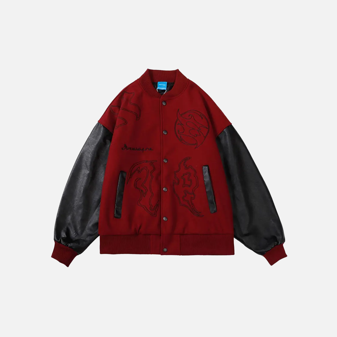 Vielseitige Patchwork-Lederjacke im Hip-Hop-College-Stil der Y2K-Ära