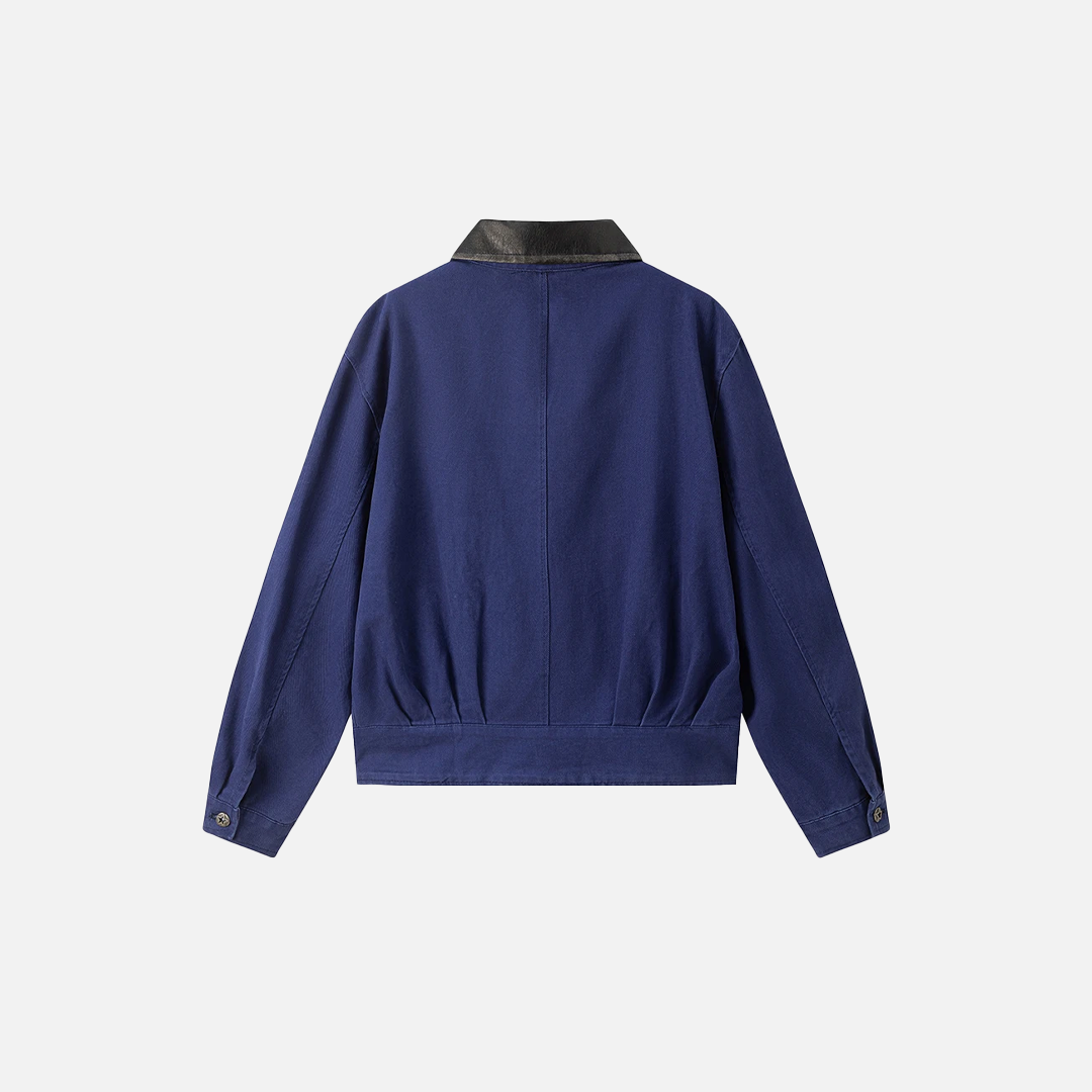 Retro-Lederjacke mit Umlegekragen und mehreren Taschen