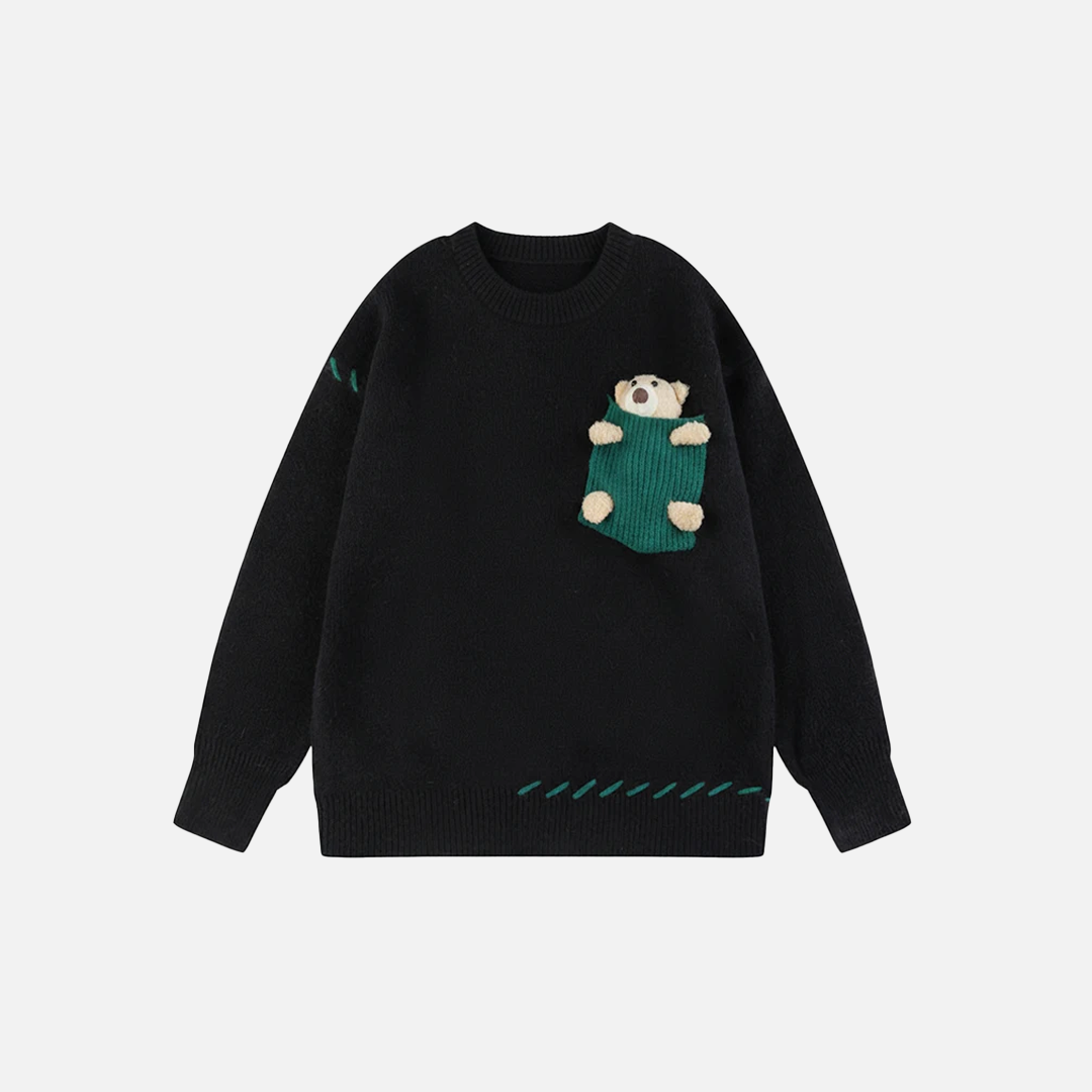 Y2K Cozy Bear Pocket Strickpullover