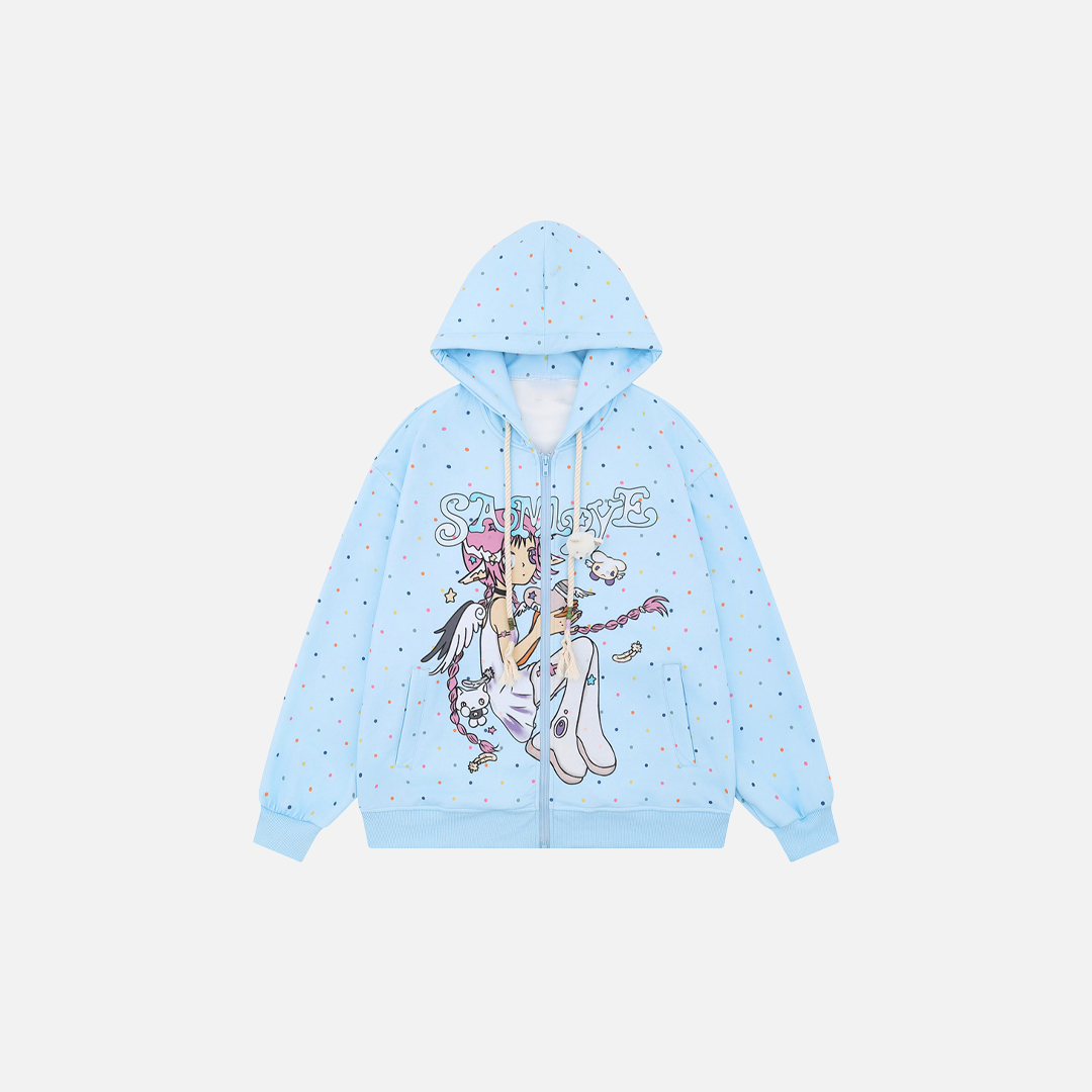 Gemütlicher Kapuzenpullover mit Retro-Anime-Mädchen-Print