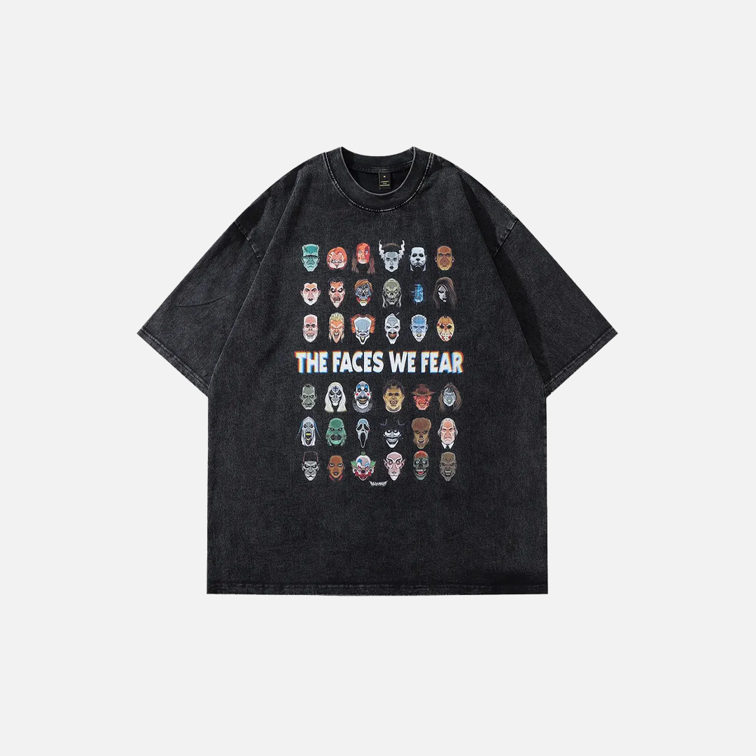 Gothic Punk Anime Gesichter Print T-Shirt