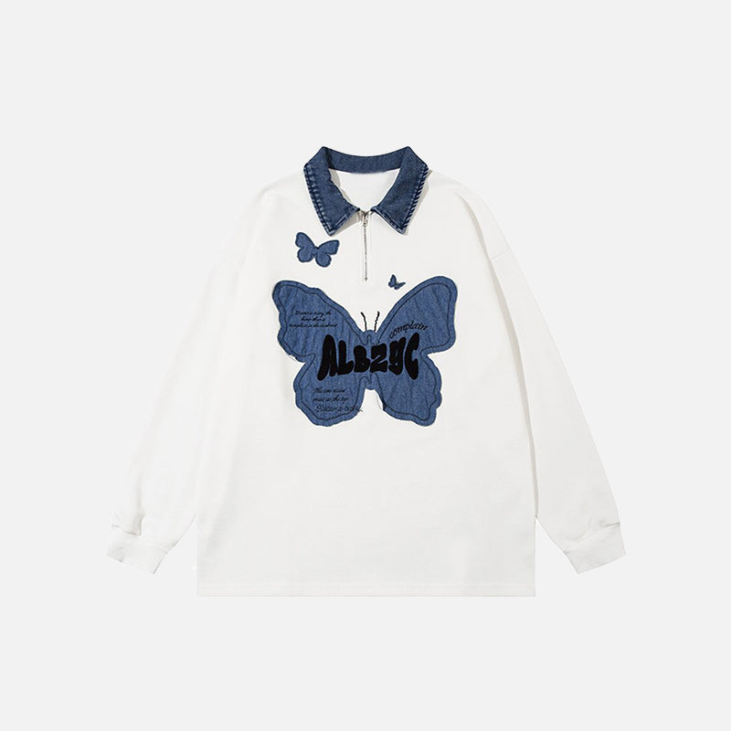 Sweat-shirt en jean oversize à écussons papillons