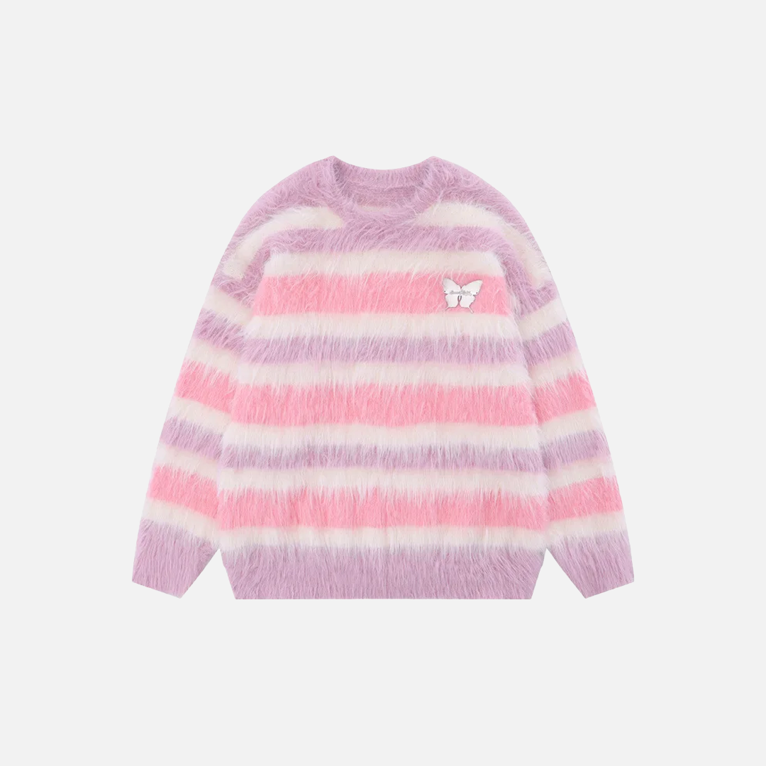 Streetwear-Strickpullover mit Streifen und Schmetterlingsmotiv