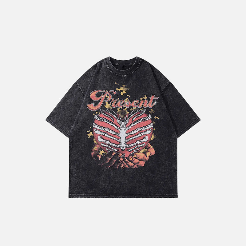 Flame Skull Heart Graphic T-shirt