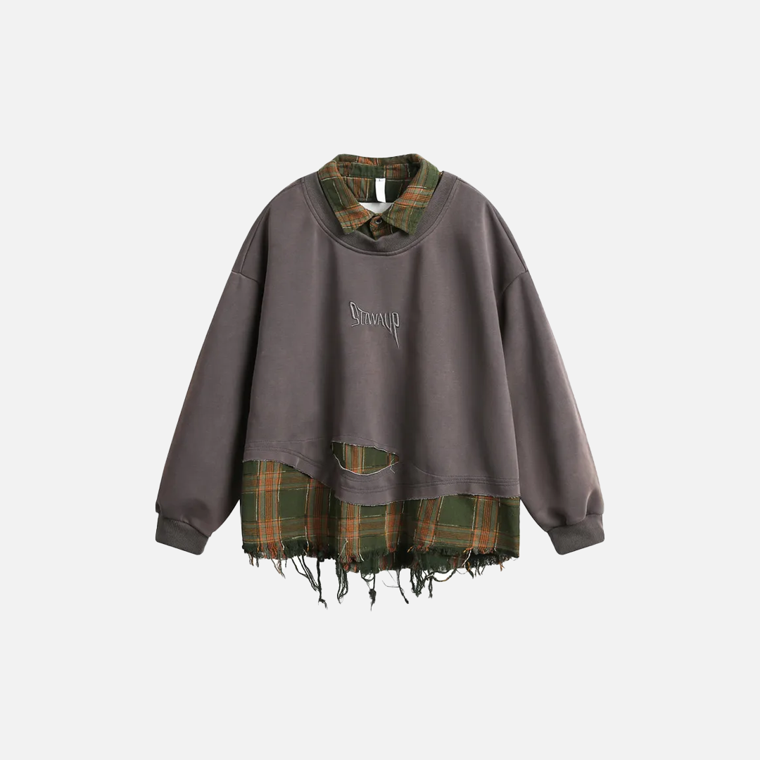 Langarm-Sweatshirt mit Stickereien und Rissen