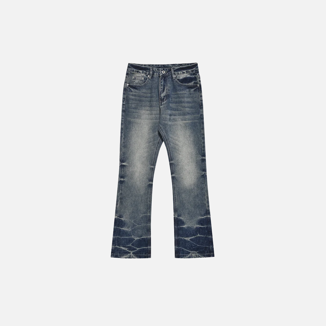 Vintage-Jeans aus blauem Denim im Used-Look mit Schlag