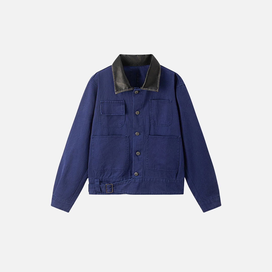 Retro-Lederjacke mit Umlegekragen und mehreren Taschen